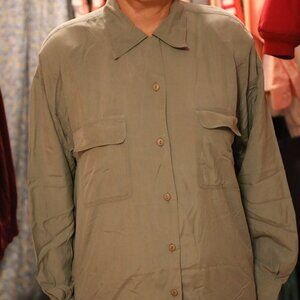 jonathan martin green blouse button down medium silk